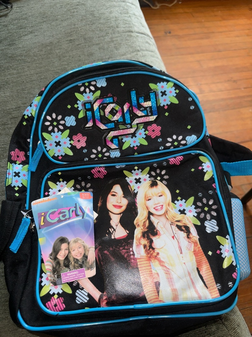 Kids Black & Blue Floral Backpack